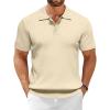 COOFANDY Men’s Zipper Polo Shirt Casual Knit Short Sleeve Polo T Shirt Classic Fit Shirts(Cream)