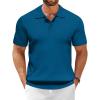 COOFANDY Men’s Zipper Polo Shirt Casual Knit Short Sleeve Polo T Shirt Classic Fit Shirts(Deep Blue)