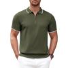 COOFANDY Men’s Zipper Polo Shirt Casual Knit Short Sleeve Polo T Shirt Classic Fit Shirts(E-army Green)