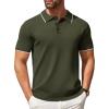 COOFANDY Men’s Zipper Polo Shirt Casual Knit Short Sleeve Polo T Shirt Classic Fit Shirts(E-army Green White Striped)
