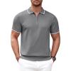 COOFANDY Men’s Zipper Polo Shirt Casual Knit Short Sleeve Polo T Shirt Classic Fit Shirts(Gray)