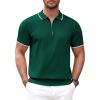 COOFANDY Men’s Zipper Polo Shirt Casual Knit Short Sleeve Polo T Shirt Classic Fit Shirts(Green)