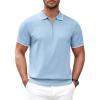 COOFANDY Men’s Zipper Polo Shirt Casual Knit Short Sleeve Polo T Shirt Classic Fit Shirts(Light Blue)