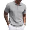 COOFANDY Men’s Zipper Polo Shirt Casual Knit Short Sleeve Polo T Shirt Classic Fit Shirts(Light Gray)