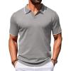 COOFANDY Men’s Zipper Polo Shirt Casual Knit Short Sleeve Polo T Shirt Classic Fit Shirts(Light Grey)