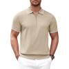 COOFANDY Men’s Zipper Polo Shirt Casual Knit Short Sleeve Polo T Shirt Classic Fit Shirts(Light Khaki)