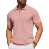COOFANDY Men’s Zipper Polo Shirt Casual Knit Short Sleeve Polo T Shirt Classic Fit Shirts(Light Pink)