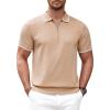 COOFANDY Men’s Zipper Polo Shirt Casual Knit Short Sleeve Polo T Shirt Classic Fit Shirts(Light Tan)
