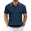 COOFANDY Men’s Zipper Polo Shirt Casual Knit Short Sleeve Polo T Shirt Classic Fit Shirts(Navy Blue-white)