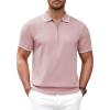 COOFANDY Men’s Zipper Polo Shirt Casual Knit Short Sleeve Polo T Shirt Classic Fit Shirts(Pink)