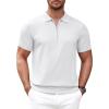 COOFANDY Men’s Zipper Polo Shirt Casual Knit Short Sleeve Polo T Shirt Classic Fit Shirts(Solid- 01 White)