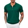 COOFANDY Men’s Zipper Polo Shirt Casual Knit Short Sleeve Polo T Shirt Classic Fit Shirts(Solid- Green)