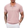COOFANDY Men’s Zipper Polo Shirt Casual Knit Short Sleeve Polo T Shirt Classic Fit Shirts(Solid- Pink)