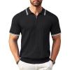 COOFANDY Men’s Zipper Polo Shirt Casual Knit Short Sleeve Polo T Shirt Classic Fit Shirts(Striped Black Striped)