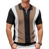 COOFANDY Men’s Zipper Polo Shirt Casual Knit Short Sleeve Polo T Shirt Classic Fit Shirts(Stripes – Black & Khaki)