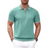 COOFANDY Men’s Zipper Polo Shirt Casual Knit Short Sleeve Polo T Shirt Classic Fit Shirts(Turquoise)