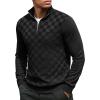 COOFANDY Quarter Zip Pullover Men Dress Sweaters Long Sleeve Jacquard Checkered Sweater(Black)