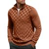 COOFANDY Quarter Zip Pullover Men Dress Sweaters Long Sleeve Jacquard Checkered Sweater(Brown)