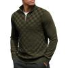 COOFANDY Quarter Zip Pullover Men Dress Sweaters Long Sleeve Jacquard Checkered Sweater(Deep Green)