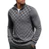 COOFANDY Quarter Zip Pullover Men Dress Sweaters Long Sleeve Jacquard Checkered Sweater(Deep Grey)