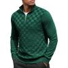 COOFANDY Quarter Zip Pullover Men Dress Sweaters Long Sleeve Jacquard Checkered Sweater(Green)