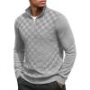 COOFANDY Quarter Zip Pullover Men Dress Sweaters Long Sleeve Jacquard Checkered Sweater(Grey)
