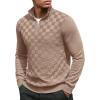 COOFANDY Quarter Zip Pullover Men Dress Sweaters Long Sleeve Jacquard Checkered Sweater(Khaki)