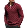 COOFANDY Quarter Zip Pullover Men Dress Sweaters Long Sleeve Jacquard Checkered Sweater(Wine Red)