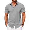 COOFANDY Shirts for Men Short Sleeve Button Down Shirt Casual Summer Beach Shirts(Ashen Gray)