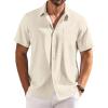 COOFANDY Shirts for Men Short Sleeve Button Down Shirt Casual Summer Beach Shirts(Beige)