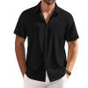 COOFANDY Shirts for Men Short Sleeve Button Down Shirt Casual Summer Beach Shirts(Black)