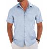 COOFANDY Shirts for Men Short Sleeve Button Down Shirt Casual Summer Beach Shirts(Blue)