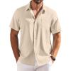 COOFANDY Shirts for Men Short Sleeve Button Down Shirt Casual Summer Beach Shirts(Champagne)