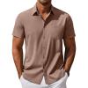 COOFANDY Shirts for Men Short Sleeve Button Down Shirt Casual Summer Beach Shirts(Dark Brown)
