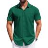 COOFANDY Shirts for Men Short Sleeve Button Down Shirt Casual Summer Beach Shirts(Dark Green)