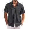COOFANDY Shirts for Men Short Sleeve Button Down Shirt Casual Summer Beach Shirts(Dark Grey)