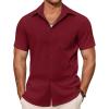 COOFANDY Shirts for Men Short Sleeve Button Down Shirt Casual Summer Beach Shirts(Dark Red)