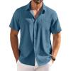 COOFANDY Shirts for Men Short Sleeve Button Down Shirt Casual Summer Beach Shirts(Deep Blue)