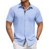 COOFANDY Shirts for Men Short Sleeve Button Down Shirt Casual Summer Beach Shirts(Denim Blue)