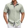 COOFANDY Shirts for Men Short Sleeve Button Down Shirt Casual Summer Beach Shirts(Green)