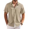 COOFANDY Shirts for Men Short Sleeve Button Down Shirt Casual Summer Beach Shirts(Khaki)
