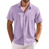 COOFANDY Shirts for Men Short Sleeve Button Down Shirt Casual Summer Beach Shirts(Lavender)