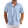 COOFANDY Shirts for Men Short Sleeve Button Down Shirt Casual Summer Beach Shirts(Light Blue)
