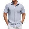 COOFANDY Shirts for Men Short Sleeve Button Down Shirt Casual Summer Beach Shirts(Light Denim Blue)