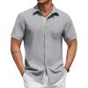 COOFANDY Shirts for Men Short Sleeve Button Down Shirt Casual Summer Beach Shirts(Light Gray)