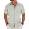 COOFANDY Shirts for Men Short Sleeve Button Down Shirt Casual Summer Beach Shirts(Light Green)
