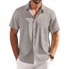COOFANDY Shirts for Men Short Sleeve Button Down Shirt Casual Summer Beach Shirts(Light Grey)