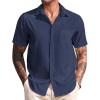 COOFANDY Shirts for Men Short Sleeve Button Down Shirt Casual Summer Beach Shirts(Medieval Blue)