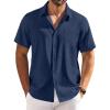 COOFANDY Shirts for Men Short Sleeve Button Down Shirt Casual Summer Beach Shirts(Navy Blue)