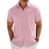 COOFANDY Shirts for Men Short Sleeve Button Down Shirt Casual Summer Beach Shirts(Pink)